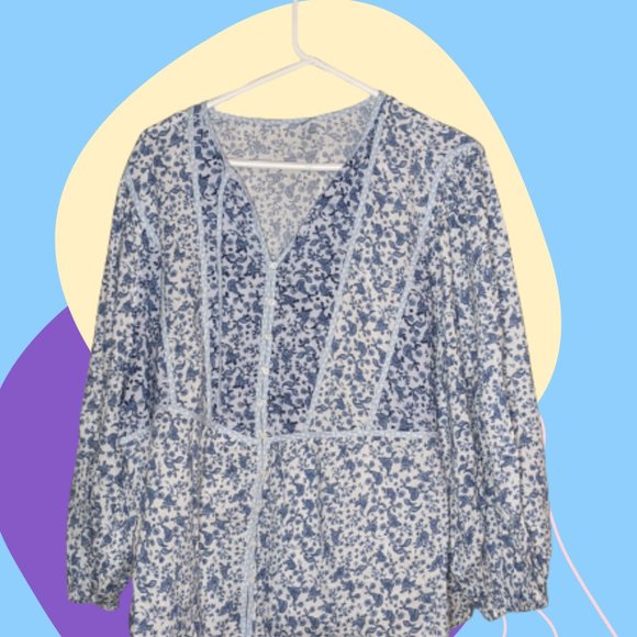 Plus Blue Floral Peasant Blouse - Picture 2 of 4